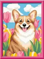 CreArt, Malen nach Zahlen Kinder - Corgi im Bl&uuml;tenmeer
