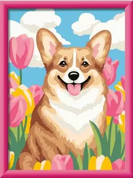 Ravensburger CreArt Malen nach Zahlen Kinder - Corgi im Blütenmeer