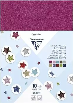Clairefontaine Glitterkarton A4 200g/m&sup2;, farbig sortiert, 10 Bogen (195598C)