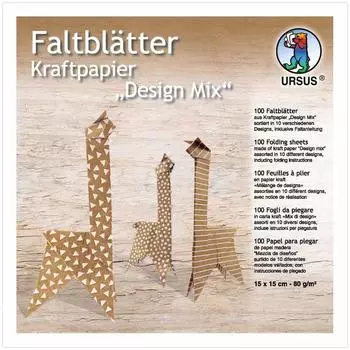 Ursus Faltbl&auml;tter Kraftpapier Design Mix 15x15cm 80g/m&sup2; (38055599F)