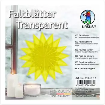 Ursus Faltbl&auml;tter Transparentpapier citronengelb 14x14cm 42g/m&sup2; 100 Blatt (2506112)