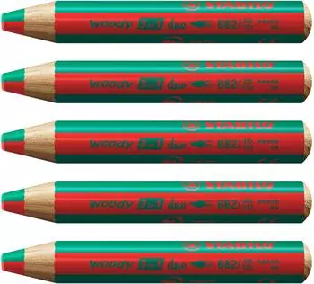 STABILO woody 3-in-1 duo Zweifarbiger Stift, rot + dunkelgr&uuml;n, 5er-Pack (882/310-533)