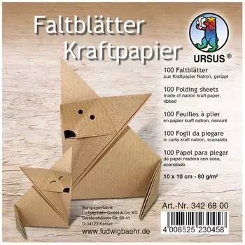 Ursus Faltbl&auml;tter Kraftpapier gerippt 10x10cm, 80g/m&sup2;, 100 Blatt (3426800)
