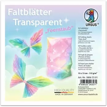 Ursus Faltbl&auml;tter Transparentpapier "Feenstaub" 15x15cm 115g/m&sup2;, 50 Blatt (38065501)