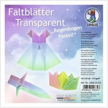 Ursus Faltbl&auml;tter Transparent &bdquo;Regenbogen pastell" 15x15cm, 115g/m&sup2;, 50 Blatt (38065503)