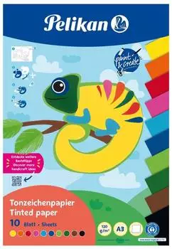 Pelikan Tonpapierblock DIN A3, 10 Blatt, farbig sortiert, 120g/m&sup2; (101998)
