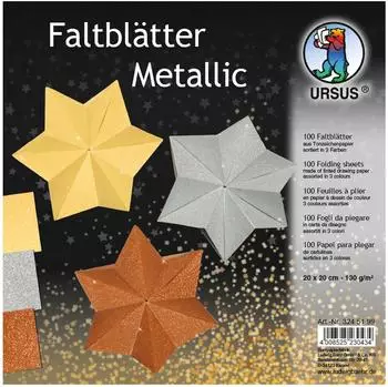 Ursus Faltbl&auml;tter "Metallic" 130g/m&sup2; 20x20cm, 100 Blatt, 3 Farben (3245199)