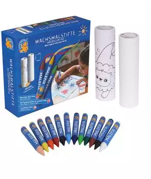Pustefix Malefix Wachsmalstifte-Set, 12 Stifte, 2 Malrollen (45030005)