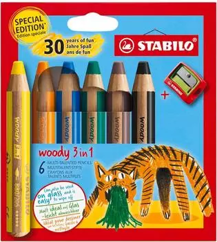 STABILO woody 3 in 1 Buntstift "Tiger" 6er-Pack (mit Anspitzer)