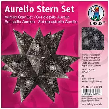 Ursus URSUS Faltbl&auml;tter Aurelio Stern Spiralornament schwarz, 14,8 x 14,8 cm