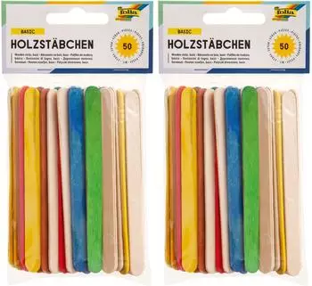Folia Holzst&auml;bchen bunt, 50 St&uuml;ck