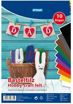 Stylex Bastelfilz 10 Bogen, 20 x 30 cm, farbl. sortiert