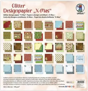 Ursus Glitter Designpapier X-Mas 190g/m&sup2;, 30,5x30,5cm, 40 Blatt (71900099)