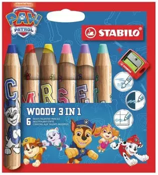 STABILO woody 3-in-1 PAW Patrol Buntstifte 6er-Set mit Spitzer (8806-8)
