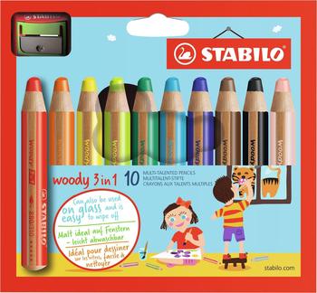 STABILO woody 3 in 1 10er Pack mit Spitzer 10 Farben