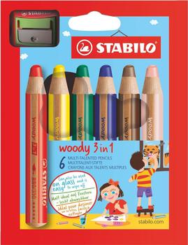 STABILO woody 3 in 1 6er Pack mit Spitzer 6 Farben