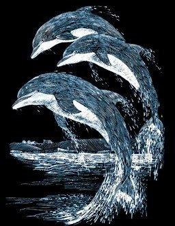 OZ International Scraper Kratzbild ohne Rahmen Silber - Delfine