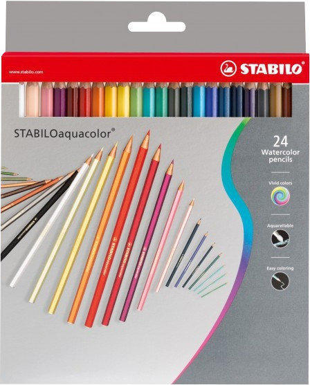 STABILO Aquarell-Buntstift aquacolor 24er Pack mit 24 Farben (1624-3)