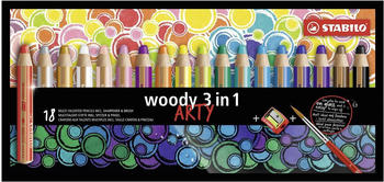 STABILO woody 3-in-1 ARTY 18er Pack mit Spitzer + Pinsel 18 Farben