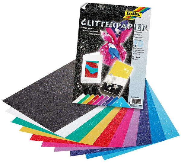 Folia Glitterpapier 70g/m² 23x33cm 10 Blatt farbig sortiert