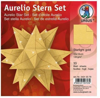Ursus Aurelio Stern Set 130g/m² 15x15cm 33 Blatt Starlight gold