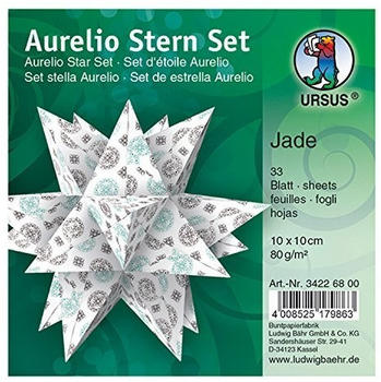 Buntpapierfabrik Ludwig B&auml;hr Ursus Aurelio Stern Set 80g/m&sup2; 10x10cm 33 Blatt Jade