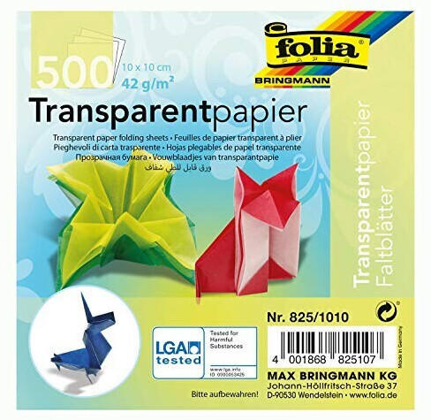 Folia Transparentpapier Faltblätter 42g/m² 10x10cm 500 Blatt