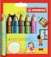 STABILO Duo Buntstift, Wasserfarbe & Wachsmalkreide - woody 3 in 1 duo - zweifarbige