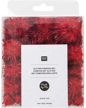 Rico Design Glitter Pompons 63 Stück rot