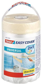 tesa Easy Cover UNIVERSAL Folie für Malerarbeiten - 2 in 1 Malerfolie und Kreppband 25 m x 55 cm