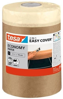 tesa Easy Cover UNIVERSAL Papier - 2in1 Malerabdeckpapier mit selbstklebendem Abdeckband 20 m x 15 cm