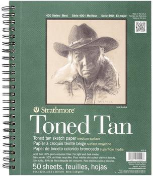 Strathmore Skizzenblock 400 Toned Tan 23 x 31 cm 118 g/m&sup2; hellbraun Spiralbindung 50 Blatt