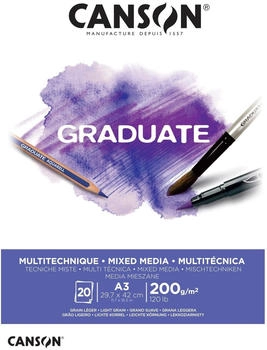 Canson Aquarellpapier Graduate Mix Media Block A3 200 g/m² weiß geleimt 20 Blatt
