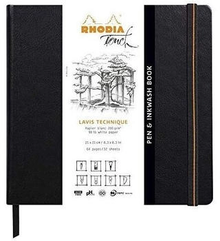 Rhodia Skizzenbuch Pen und Inkwash Book 21 x 21cm 200 g/m² weiß Fadenbindung Hardcover 32 Blatt