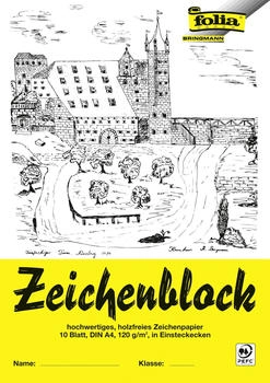 Folia Zeichenblock mit Leinenecken 120g/m² DIN A4, 10 Blatt, weiß|Schreibwaren