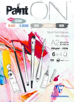 Clairefontaine Zeichenblock PaintON 975412C A2 250 g/m&sup2; geleimt farbig sortiert 24 Blatt