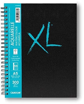 Canson CANSON XL Aquarelle Book Aquarellpapier 300 g/m² an der langen Seite Spiralgebundes Buch DIN A5 14,8 x 21 cm Weiß 34 Blatt