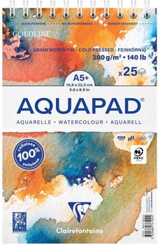 Clairefontaine Quo Vadis Aquapad Spiralblock Aquarell A5+ 14,8x22,5cm 300g 25 Blatt