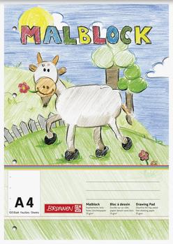 Brunnen 104740701 Malblock A4 70 g/m&sup2; 100 Blatt kopfverleimt 4-fach-gelocht
