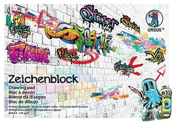 Ursus URSUS Zeichen und Künstlerbedarf Zeichenblock 120 g/m² DIN A3 30 Blatt hochweiß) Motiv Street Art