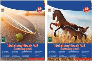 Stylex 12x Zeichenblock / 20 Blatt extra Starkes Papier je Malblock / DIN A3