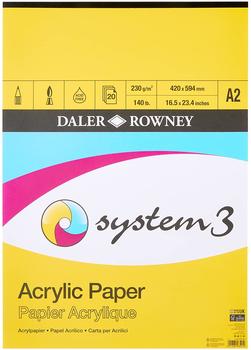 Daler Rowney Daler-Rowney System3 Acrylpapier Leinenstruktur 230 g/m² A2 einseitig geklebt 20 weiße Blätter ideal für professionelle Künstler und Studenten