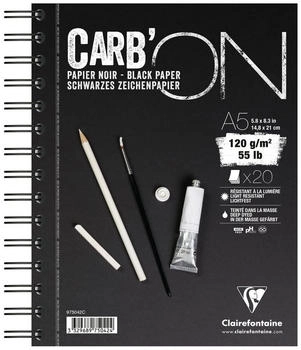 Clairefontaine 10x schwarzes Papier 20 Blatt mit Doppelspirale A5 975042C
