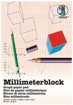Ursus URSUS Zeichen und Künstlerbedarf Millimeterblock Format DIN A4 25 Blatt weißes Schreibpapier 80 g/m²