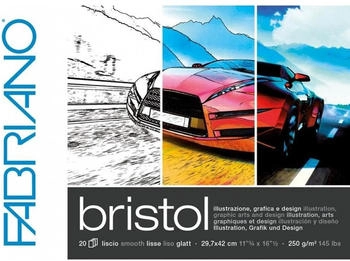 Fabriano Honsell 19002942 Bristol Block DIN A3 250 g/m² 20 Blatt ultraglatte Oberfläche sehr radierfest ideal für Illustrationen Grafik und Design weiß