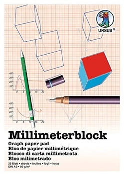 Ursus URSUS Zeichen und Künstlerbedarf Millimeterblock Format DIN A3 25 Blatt weißes Schreibpapier 80 g/m²