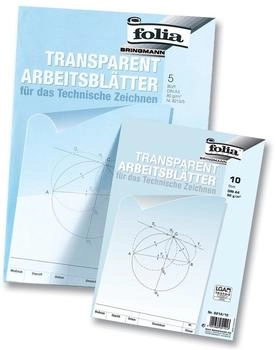 Folia 8214/10 Zeichenpapier Block mit Arbeitsblättern für technisches Zeichnen DIN A4 10 Blatt 80 g/qm transparent mit Vordruck
