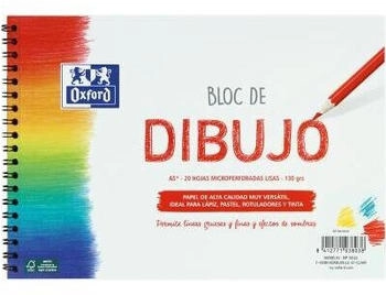 Oxford Zeichenblock A5 + weicher Einband/fester Einband 20 Blatt 130 g glatt mit Spiralbindung.