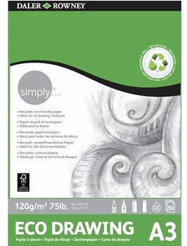 Daler Rowney Geklebter Zeichenblock ideal für Simply Format 29,7 x 42 cm mit 50 Blatt Papier mit 120 g/m² feiner Körnung