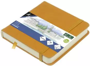 Kangaro Art Skizzenbuch 12x12cm Ockergelb PU Hardcover 80 Blatt 140 Gramm cremefarbenes Papier Gelb
